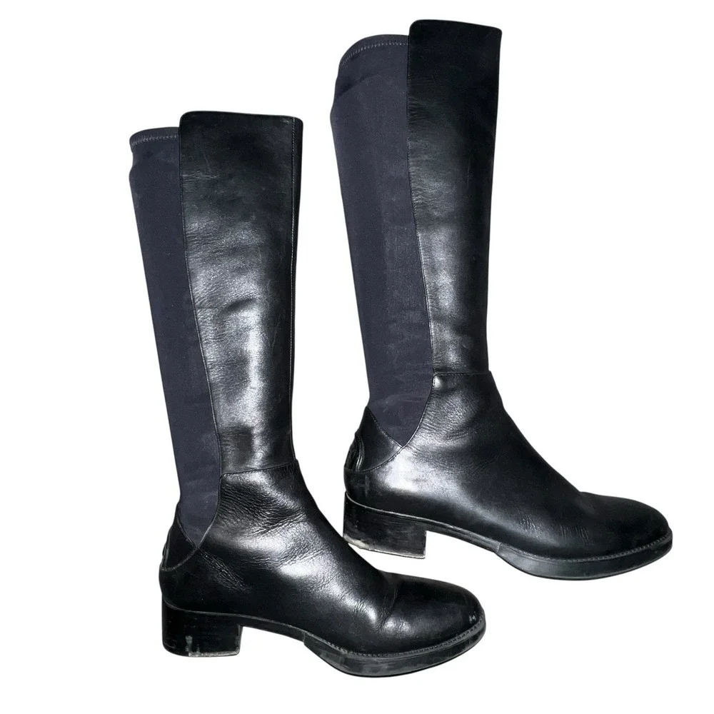 Tory Burch Womens‎ 9.5 Caitlin Riding Boots Knee High Leather Black Logo Pull On